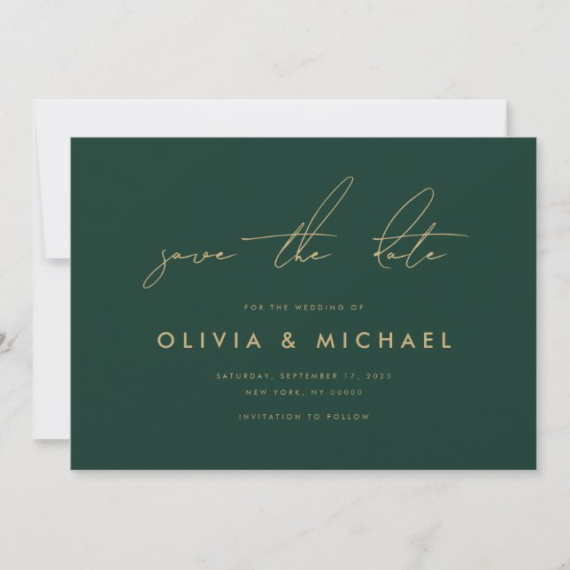 Modern Minimalist Emerald Wedding Save the Date (Front)