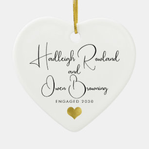 Modern Minimalist Engagement Handwritten Script Ceramic Tree Decoration