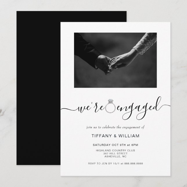 Modern minimalist engagement party invitation (Front/Back)