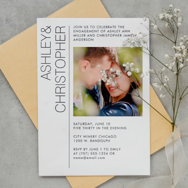 Modern Minimalist Engagement Party Photo Invitation (Creator Uploaded)