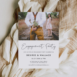 Modern minimalist engagement party photo invitation