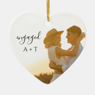 Modern Minimalist Engagement Photo Ceramic Tree Decoration