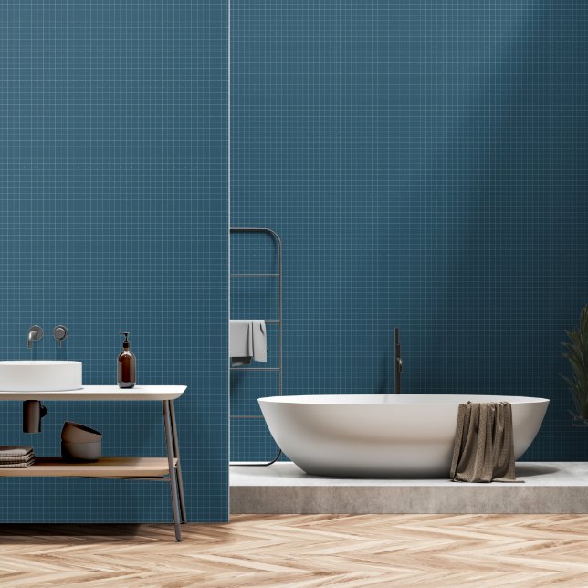 Modern Minimalist Eucalyptus Blue Chequered Design Wallpaper (Bathroom)
