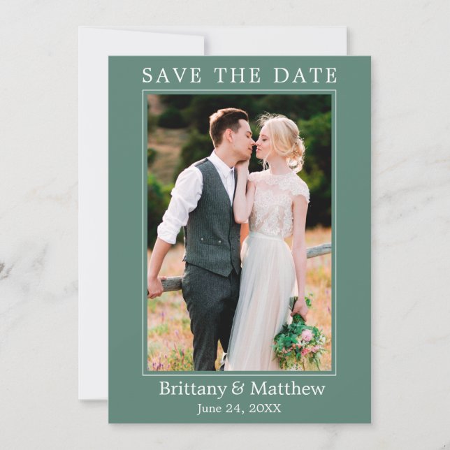 Modern Minimalist Eucalyptus Green Save The Date (Front)