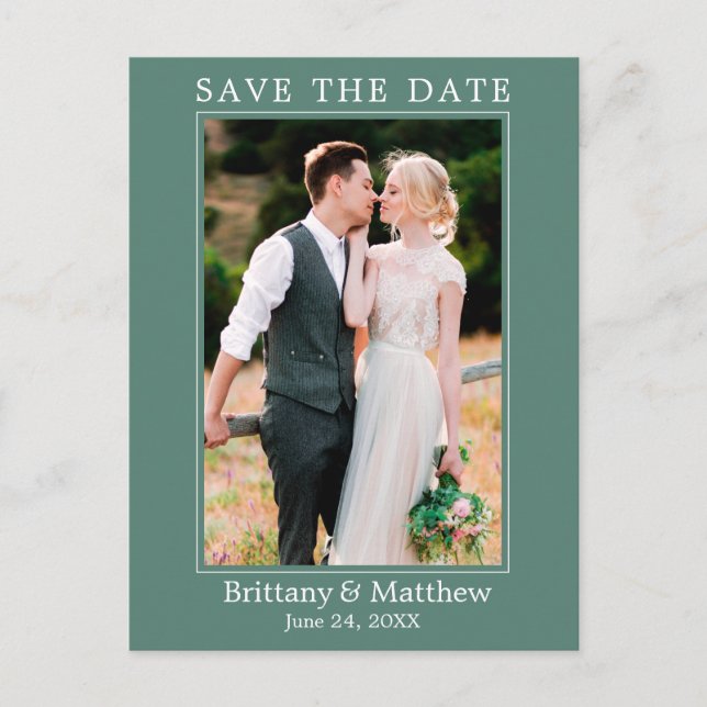 Modern Minimalist Eucalyptus Green Save the Date Postcard (Front)
