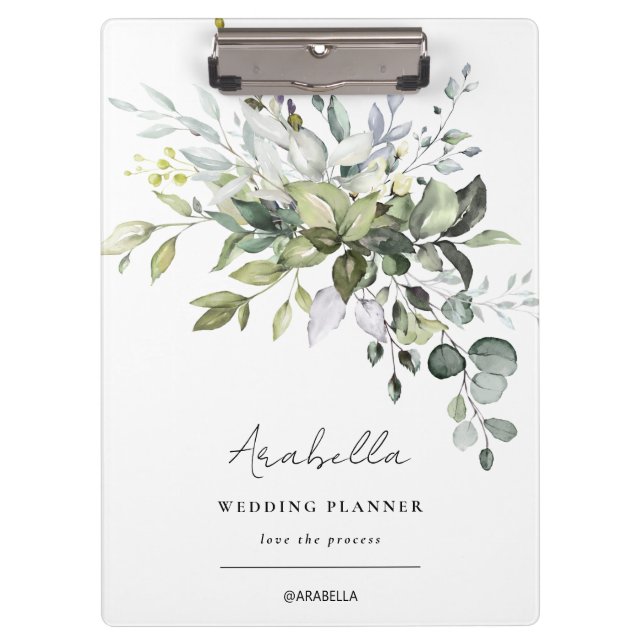 Modern Minimalist Eucalyptus Wedding Planner Clipboard (Front)