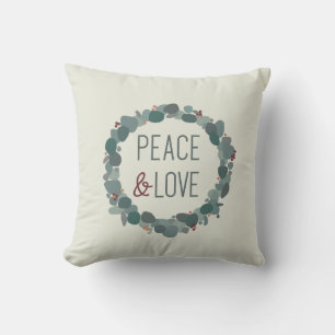Modern minimalist eucalyptus wreath Peace & Love Cushion