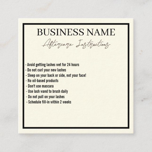 Modern Minimalist Eyelashes Aftercare Card (Front)