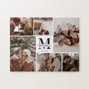 Modern Minimalist Family 6 Photo Collage Keepsake Jigsaw Puzzle
