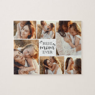Modern Minimalist Family 6 Photo Collage Keepsake Jigsaw Puzzle