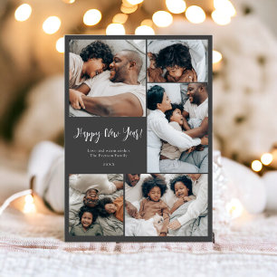 Modern minimalist family 6 photos Happy New Year Foil Holiday Card