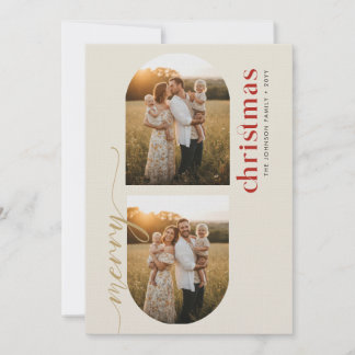 Modern Minimalist Family Christmas Arched 3 Photo Holiday Card