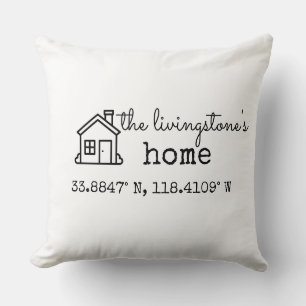 Modern Minimalist Family Home GPS Coordinates Gift Cushion