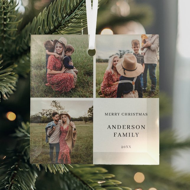 Modern Minimalist Family Photo Christmas Glass Tree Decoration (Creator Uploaded)