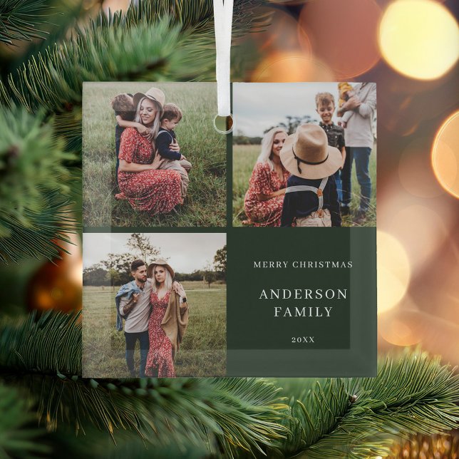 Modern Minimalist Family Photo Christmas Glass Tree Decoration (Creator Uploaded)