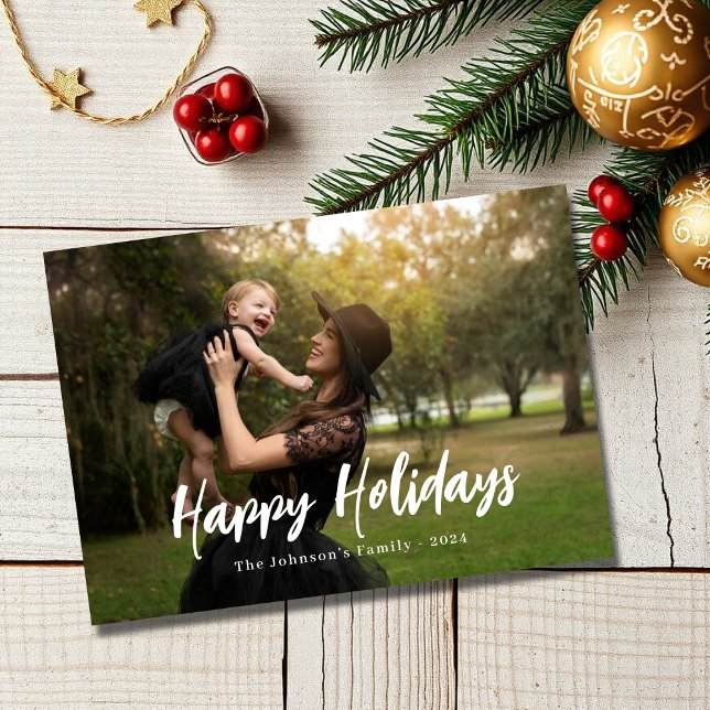 Modern Minimalist Family Photo Christmas  Holiday Card (Creator Uploaded)
