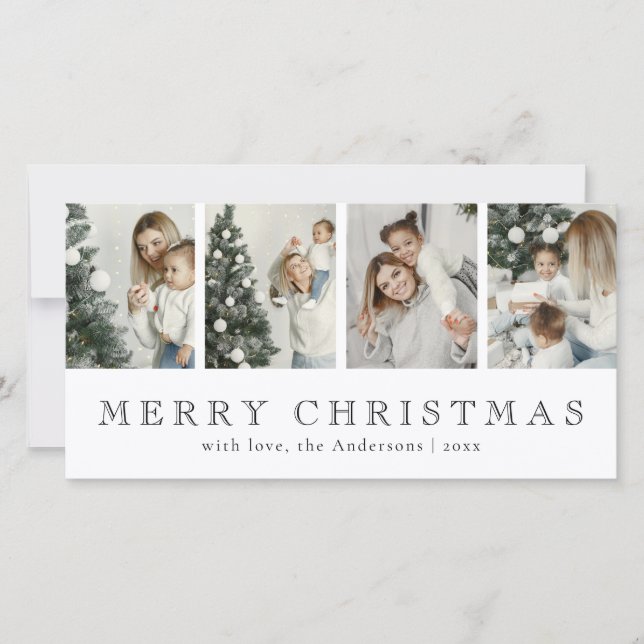 Modern Minimalist Family Photo Collage Christmas Holiday Card (Front)