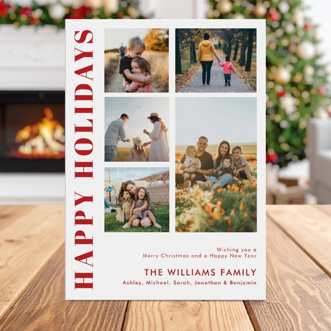 Modern Minimalist Family Photo Collage Holiday Card (Creator Uploaded)