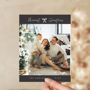 Modern Minimalist Family Photo Navy charcoal Bow Postcard