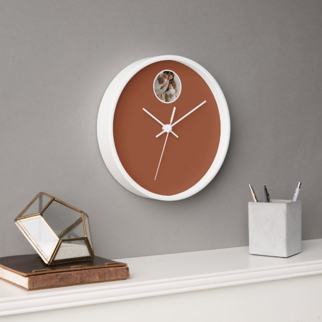 Modern Minimalist Family Photo Terracotta Clock (Office)