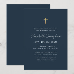Modern Minimalist Faux Gold Cross Memorial Funeral Invitation