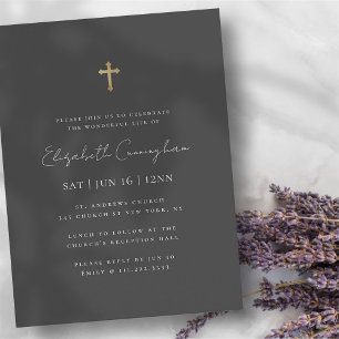 Modern Minimalist Faux Gold Cross Memorial Funeral Postcard