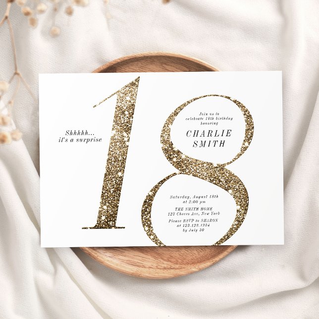 Modern minimalist faux gold glitter 18th birthday invitation (Modern minimalist faux gold glitter 18th birthday invitation)