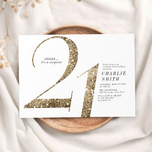 Modern minimalist faux gold glitter 21st birthday invitation