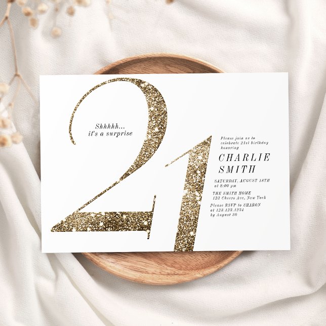 Modern minimalist faux gold glitter 21st birthday invitation (Modern minimalist faux gold glitter 21st birthday invitation)