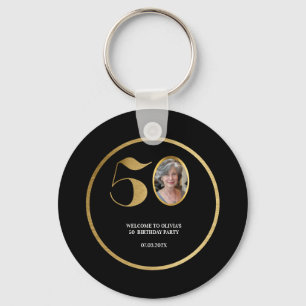 Modern minimalist faux gold glitter 50th birthday key ring