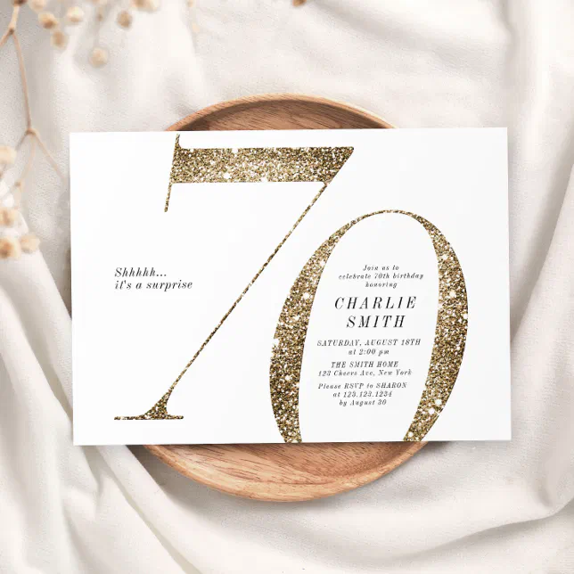 Modern Minimalist Faux Gold Glitter 70th Birthday Invitation Zazzle