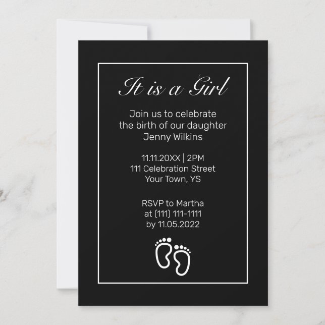 Modern Minimalist Feet Baby Girl Birth Celebration Invitation (Front)