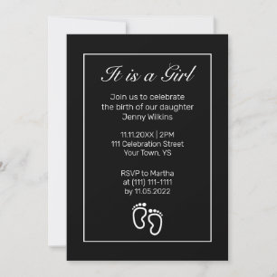 Modern Minimalist Feet Baby Girl Birth Celebration Invitation