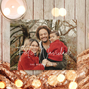 Modern minimalist Feliz Navidad Christmas photo Postcard