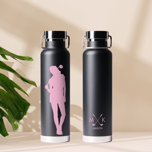 Modern Minimalist Female Golfer Monogram Water Bottle (Creator Uploaded)