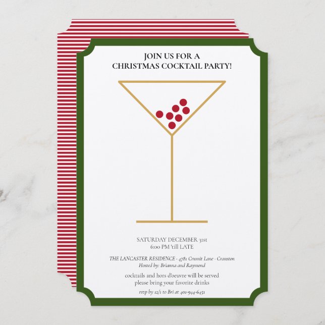 Modern Minimalist Festive Christmas Cocktail Party Invitation (Front/Back)