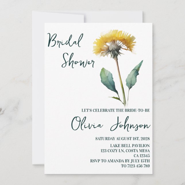Modern Minimalist Field Flower Bridal Shower Invitation (Front)