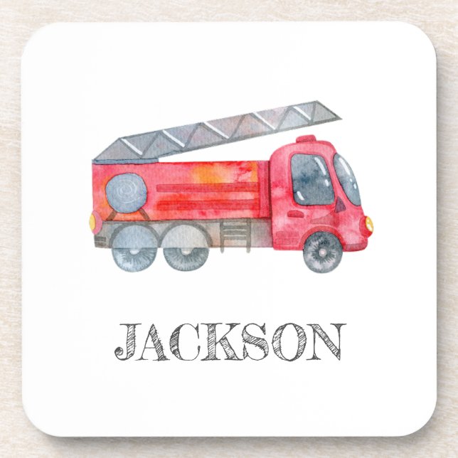 Modern Minimalist Fireman birthday Party Coaster (Front)