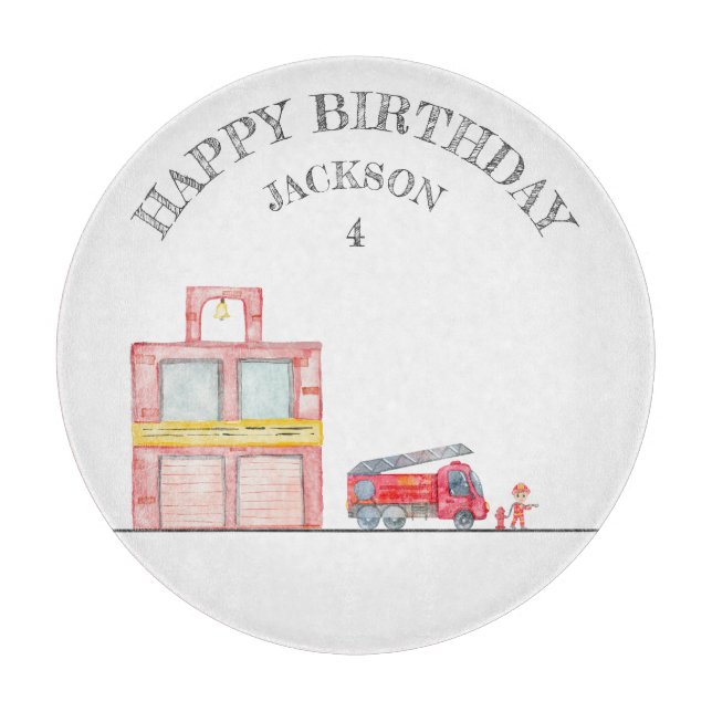 Modern Minimalist Fireman birthday Party Cutting Board (Front)