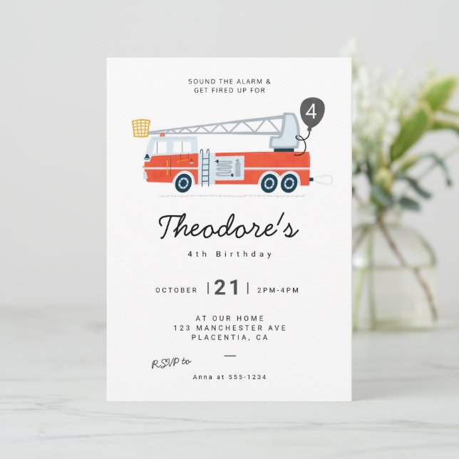 Modern Minimalist Fireman birthday Party Invitation (Standing Front)