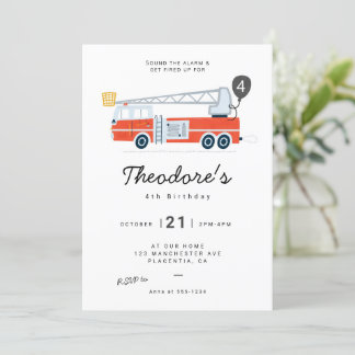 Modern Minimalist Fireman birthday Party Invitation