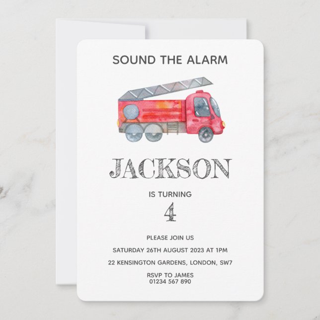 Modern Minimalist Fireman birthday Party Invitation (Front)