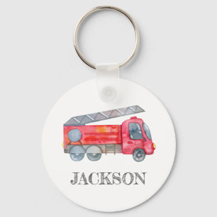 Modern Minimalist Fireman birthday Party Key Ring