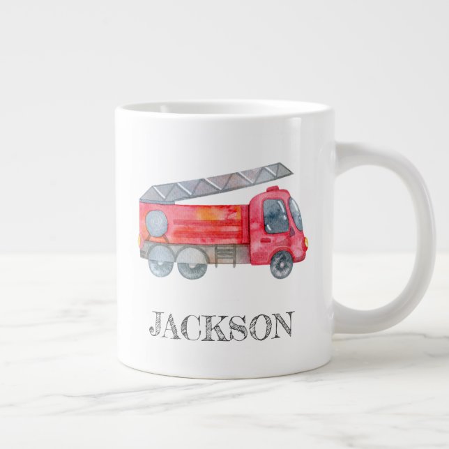 Modern Minimalist Fireman birthday Party Large Coffee Mug (Right)