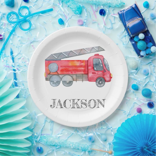 Modern Minimalist Fireman birthday Party Paper Plate (Party)