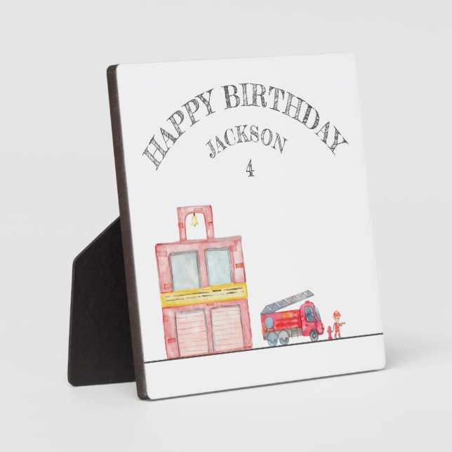Modern Minimalist Fireman birthday Party Plaque (Front)