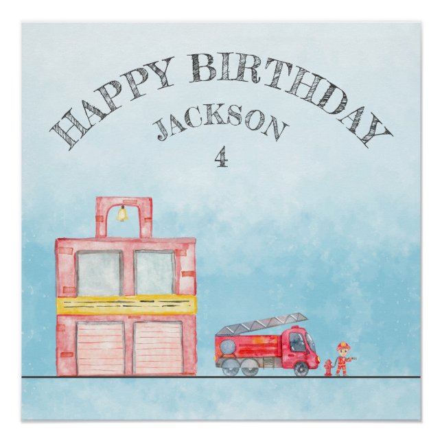 Modern Minimalist Fireman birthday Party Poster (Front)