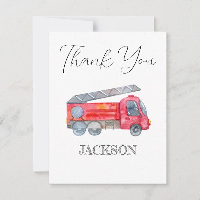 Modern Minimalist Fireman birthday Party Thank You RSVP Card (Front)