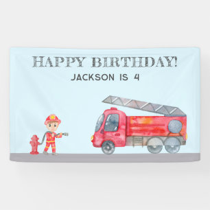 Modern Minimalist Fireman Blue birthday Banner