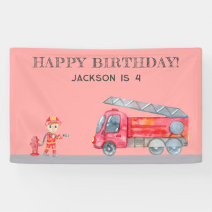 Modern Minimalist Fireman Firetruck Red birthday Banner
